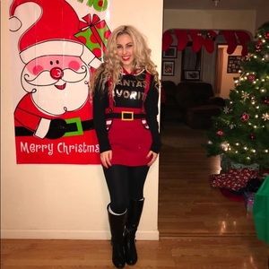 Christmas long sweater/ sweater dress. Santa’s favorite in silver sequins.